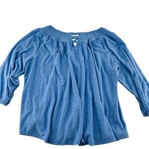 Cato Womens Plus Size Blue Textured Off-Shoulder Top‎ 26/28W Polyester/Rayon